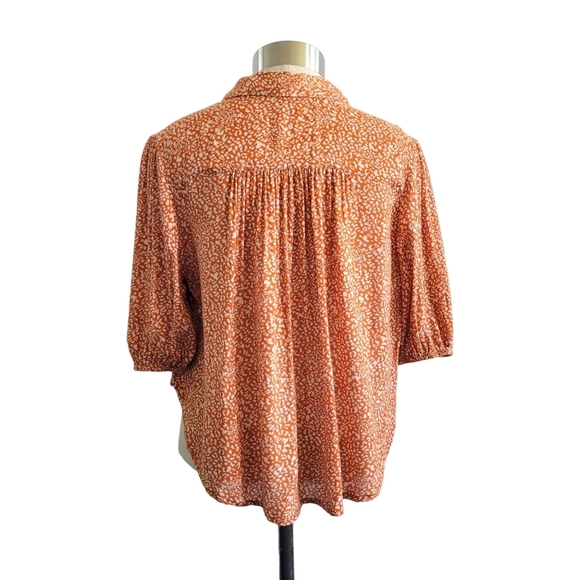 Free People Celia Printed Front-Tie Button Front Top Women's Size S Rust Combo - Picture 6 of 13